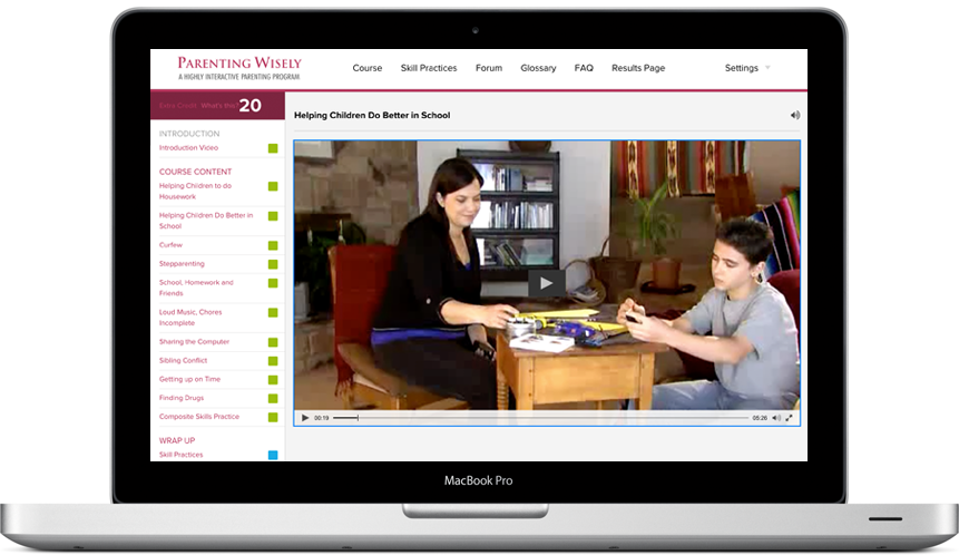 Screenshot of Parenting Wisely course inside of a laptop
